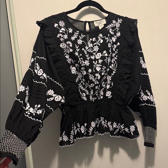 Calypso St. Barth Black & White Embroidered Cotton Boho Blouse NWT SZ Small - Picture 2 of 11